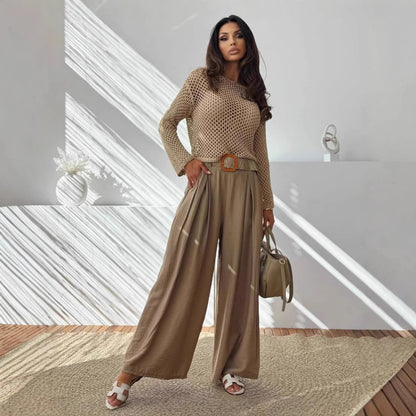 Pullover V-neck Hollow Out Back Cross Loose Sweater