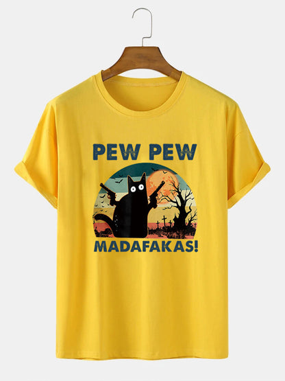 Loose Men's Clothing Cat T-shirt Top