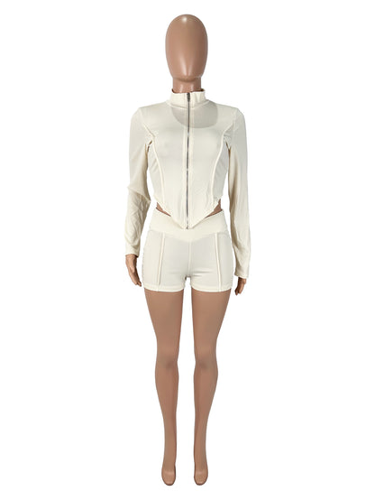 Women's Sexy Lapel Long Sleeve Shorts Suit