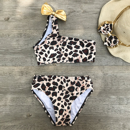 Kids Leopard Print Bikini Three-Piece Set